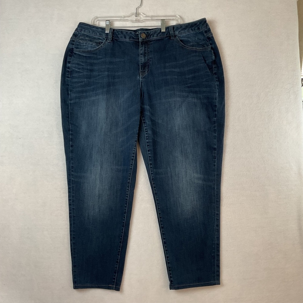 Lane Bryant Genius Fit Boyfriend Jeans Size 22 Dark Wash Stretch Denim Blue